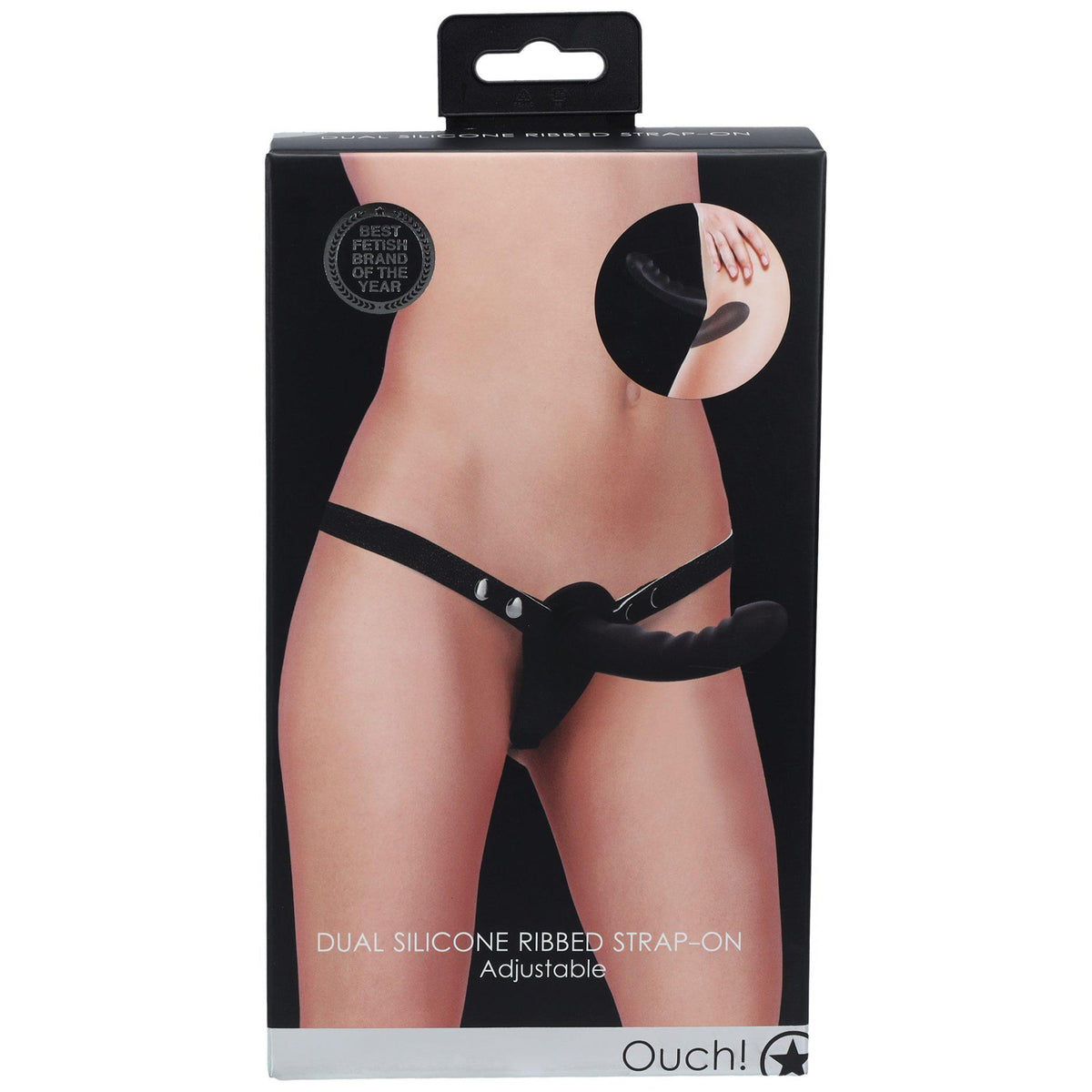 1-Strap on silikonowy Ouch z podwójnym dildo regulowany czarny-1