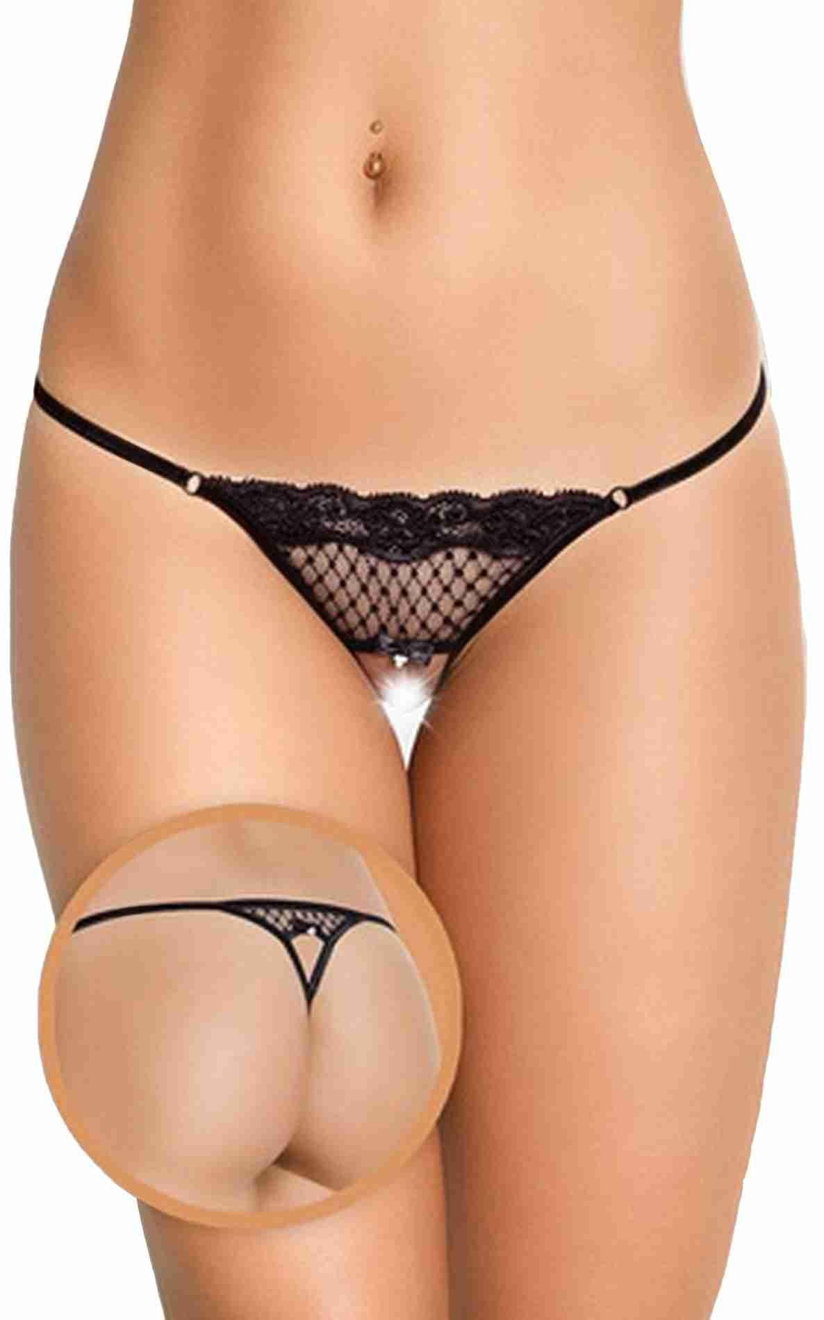 1-Stringi koronkowe otwarte SoftLine 2415 czarne S/L-1