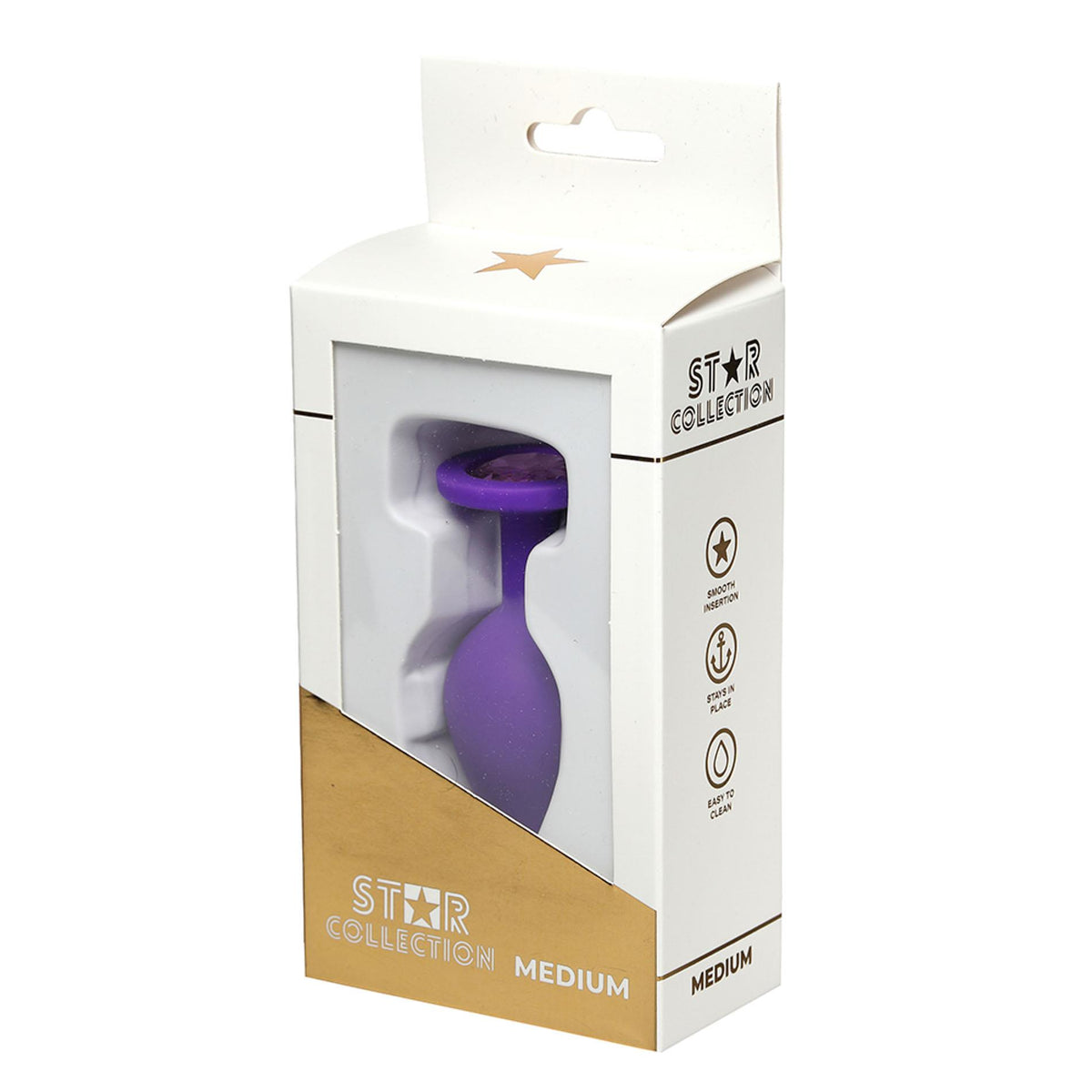 2-Korek analny Star Collection fioletowy M z jasnoróżowym kamieniem-2
