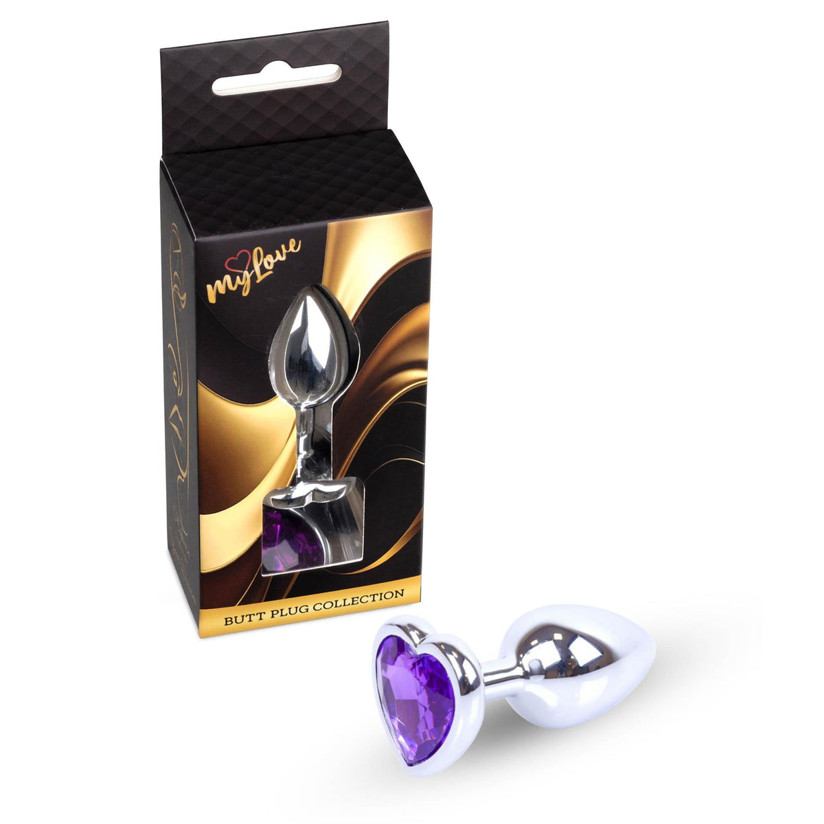 2-Biżuteria analna srebrna serce MyLove Toys fioletowa 7 cm-2