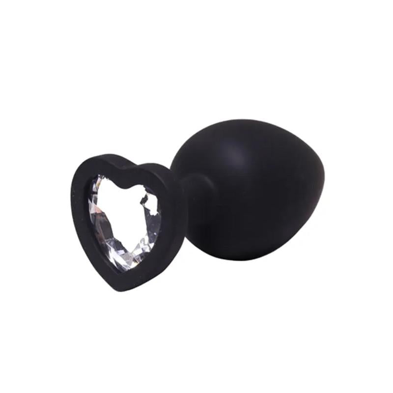 1-Silikonowy korek analny Fantasy czarny z sercem i diamentem 8 cm-1