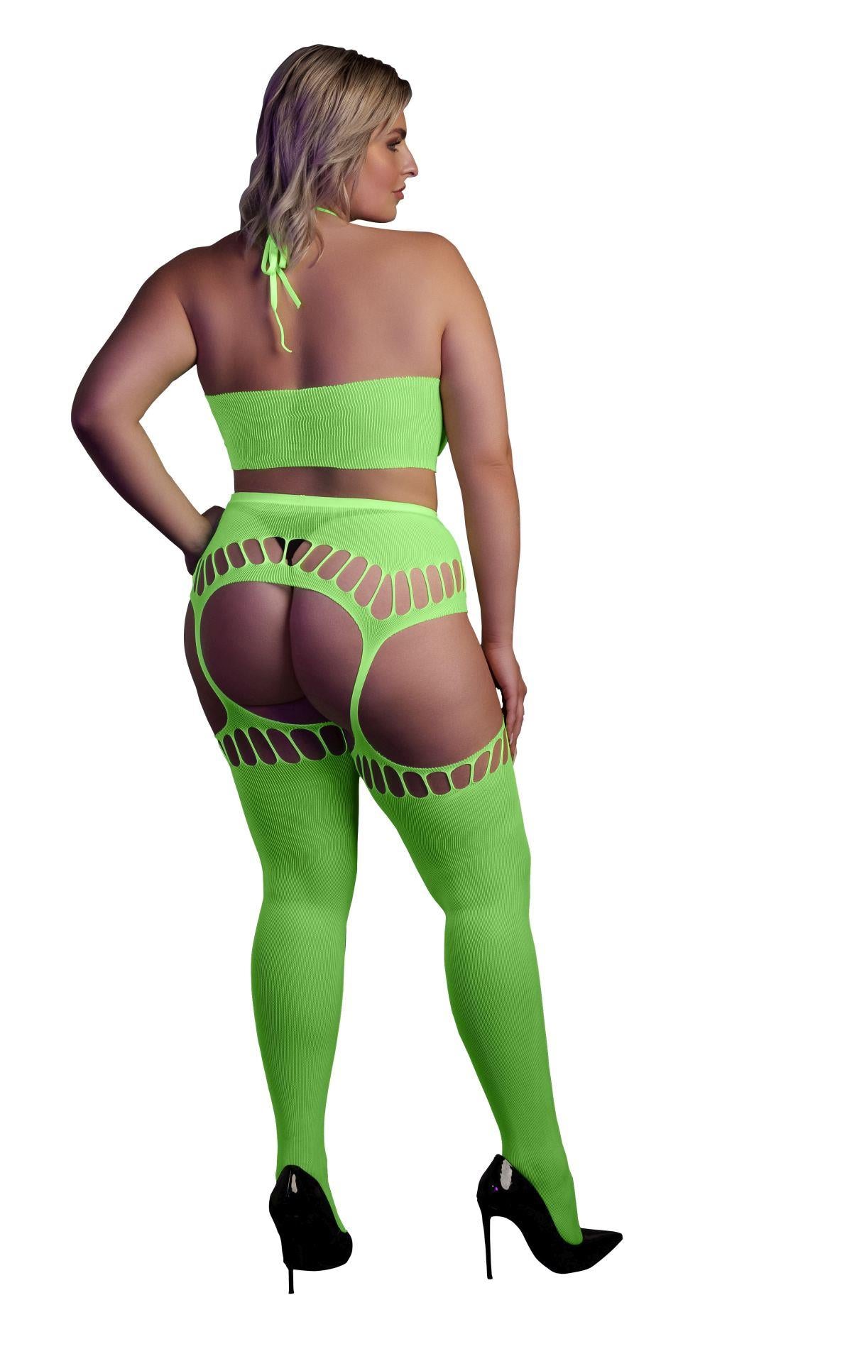 3-Neonowy komplet Ouch! UV crop top i pończochy XL XXXXL-3
