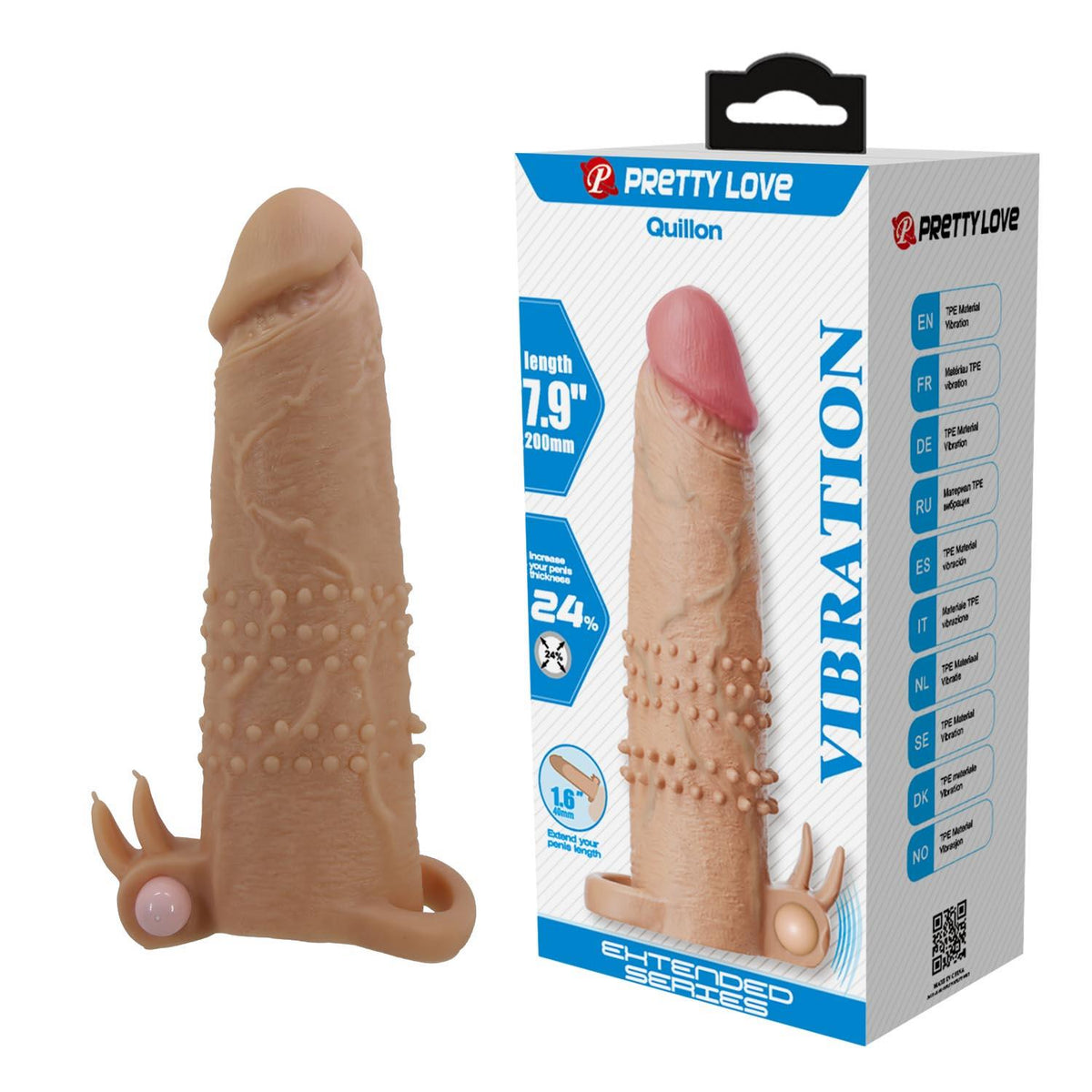 3-Wibrująca przedłużka na penisa Pretty Love 17 cm naturalna-3