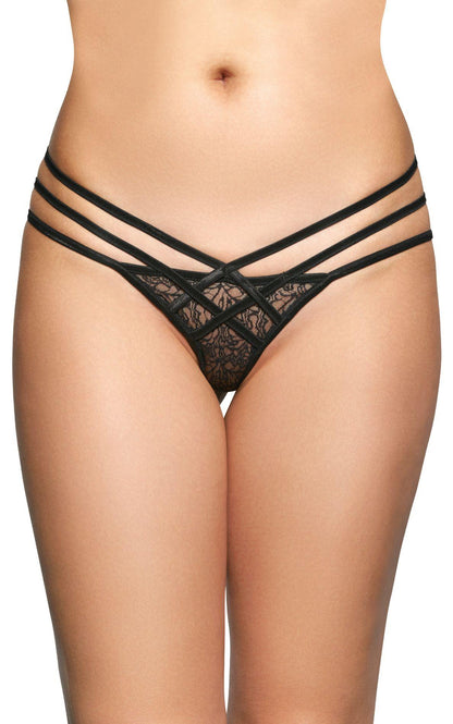 1-Stringi koronkowe SoftLine z diamencikami czarne M/L-1