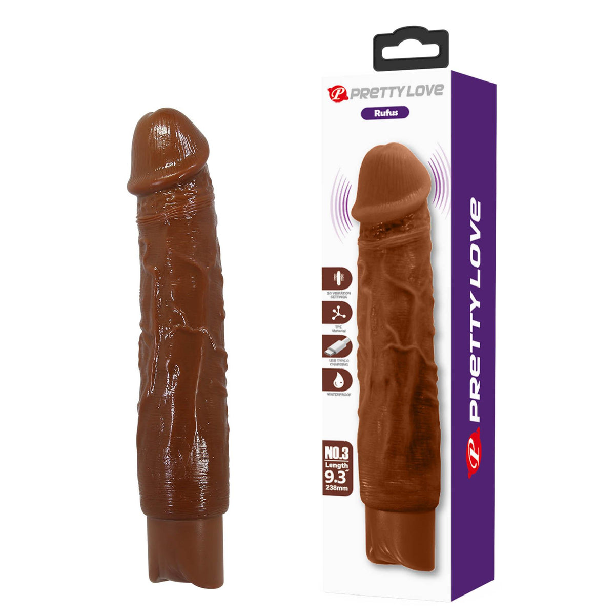 4-Realistyczny wibrator dildo Pretty Love Rufus brązowy USB-4