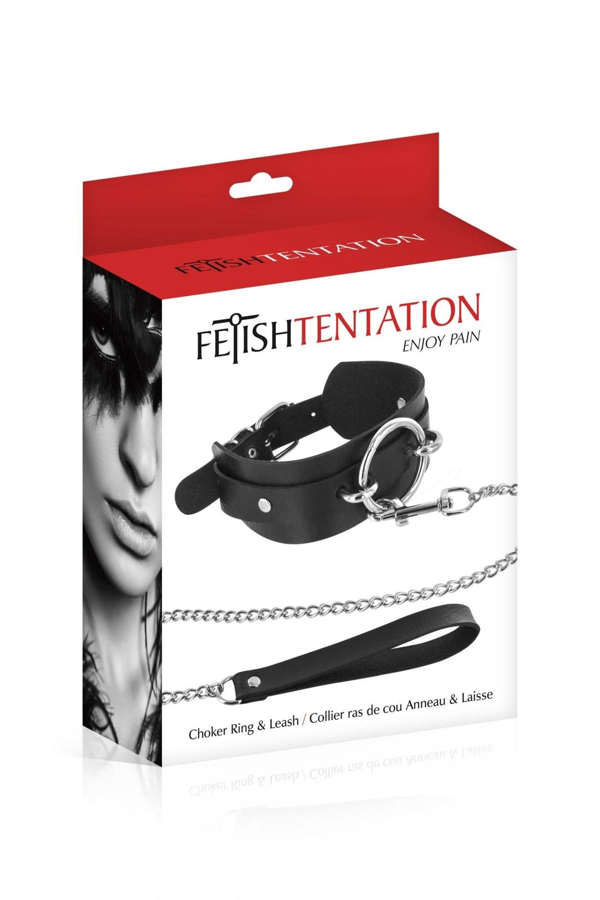 1-Obroża z smyczą Fetish Tentation czarna O Ring-1