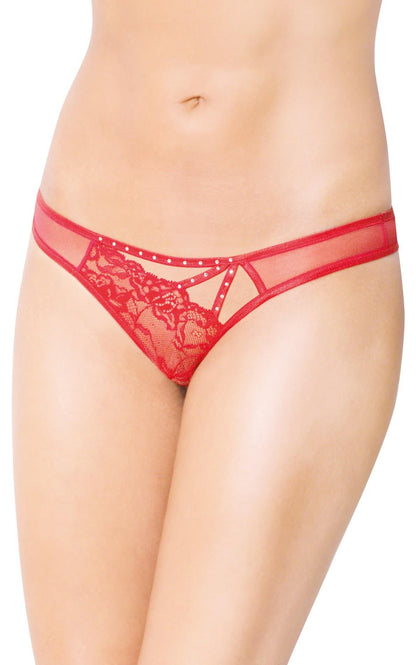 1-Stringi koronkowe tiulowe SoftLine Collection 2441 czerwone S/M-1