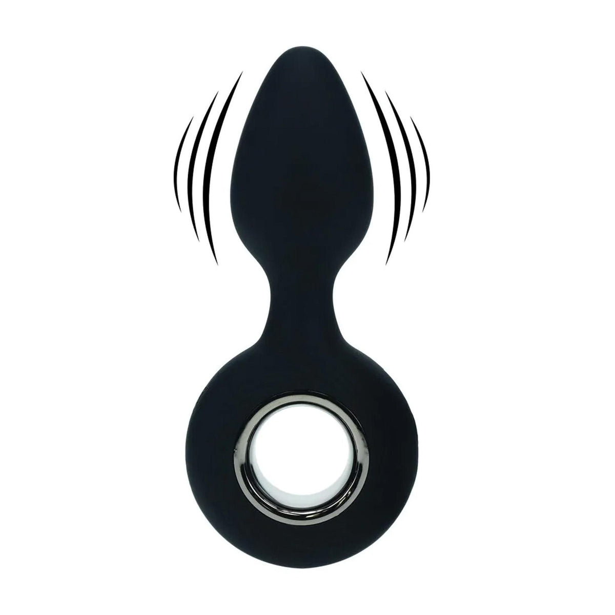 2-Vibrating Silicone Anal Plug with Loop - Black-2