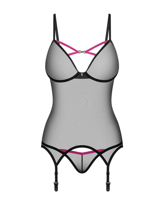 1-Prześwitujący gorset i stringi Novenes Obsessive czarne XS/S-1
