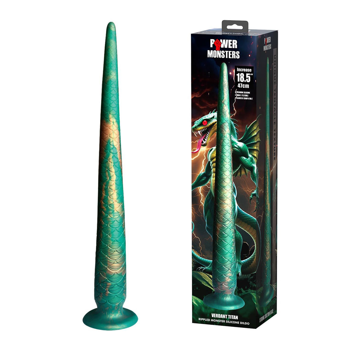 5-Dildo silikonowe Power Monsters Verdant Titan szmaragdowe 47 cm-5