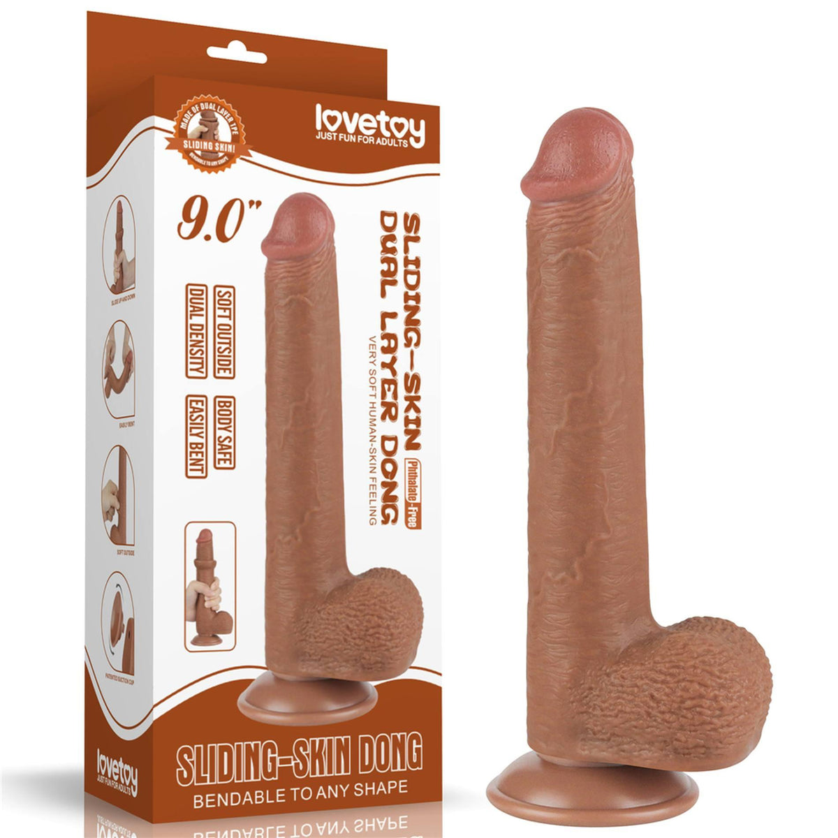 2-Dildo realistyczne z przesuwającą się skórą Lovetoy brązowe 23 cm-2