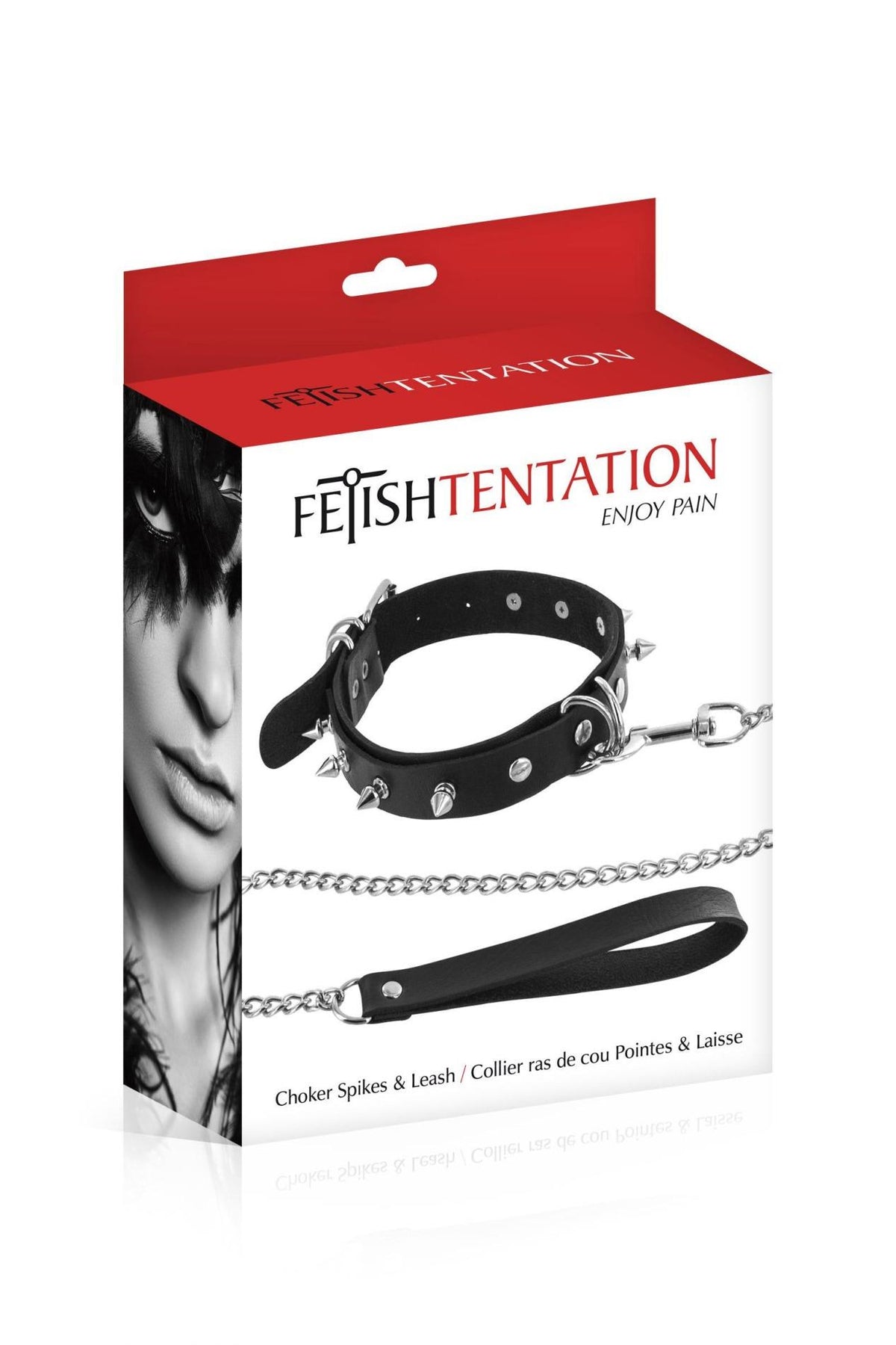 1-Obroża ze smyczą z metalowymi kolcami Fetish Tentation czarna-1