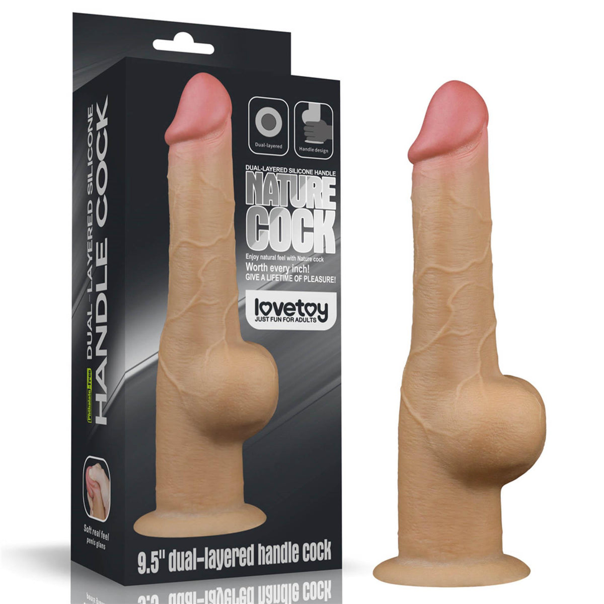 4-Dildo realistyczne dwuwarstwowe silikonowe z uchwytem Lovetoy 25cm-4