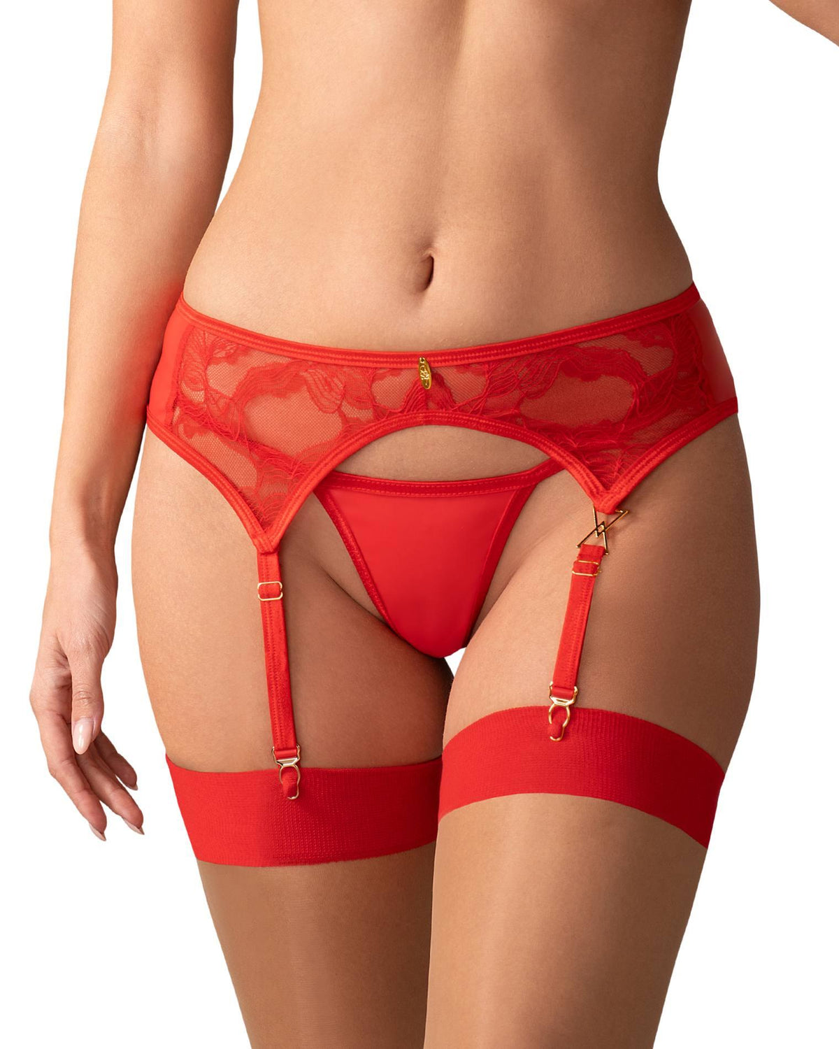 1-Pas do pończoch koronkowy czerwony Obsessive Aliosa L/XL-1