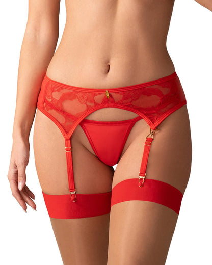 1-Pas do pończoch koronkowy czerwony Obsessive Aliosa L/XL-1