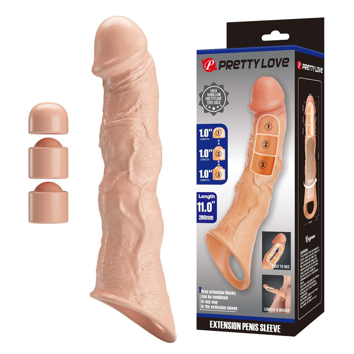 2-Przedłużka na penisa z regulowanymi wkładkami Pretty Love 28 cm-2