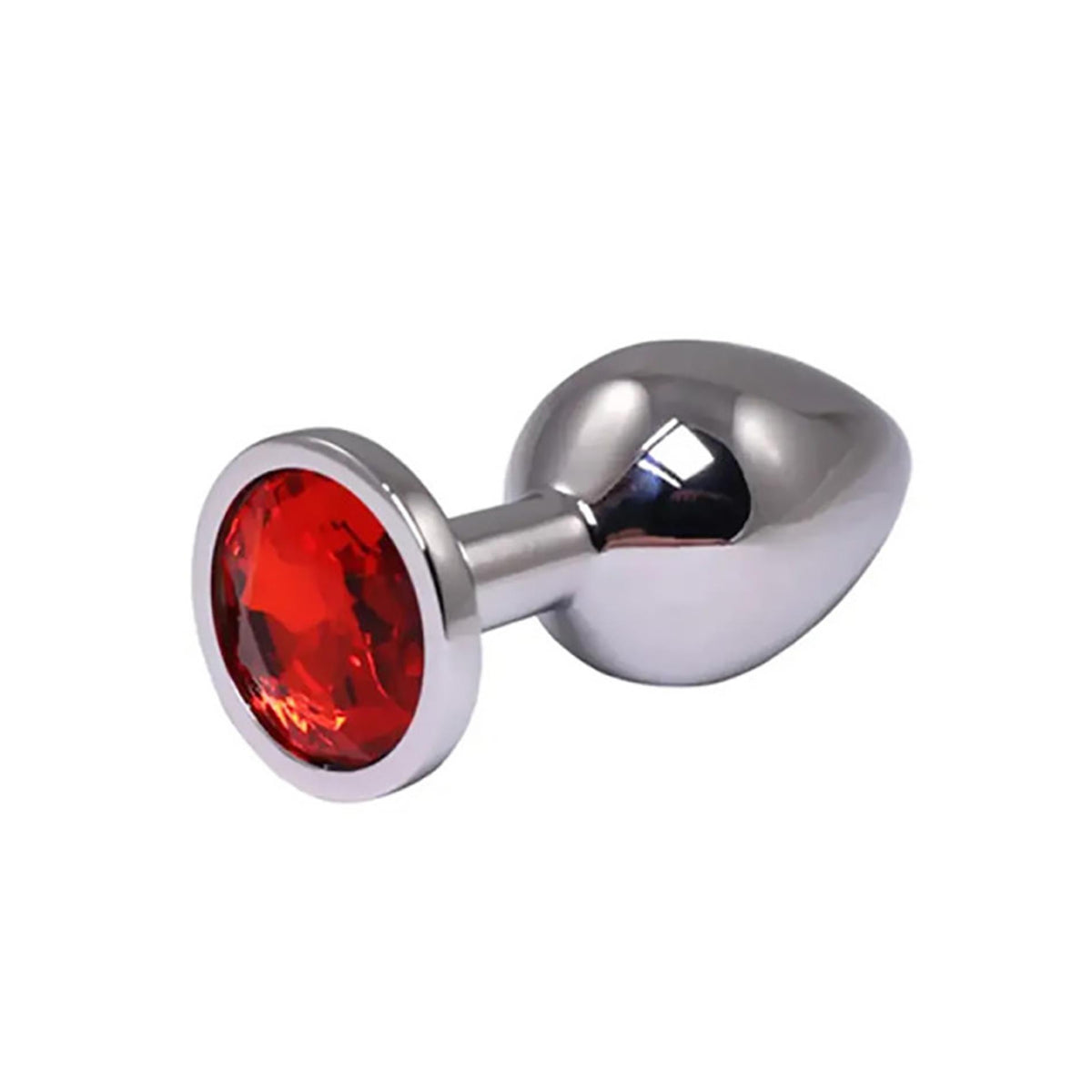 3-Średni srebrny korek analny Fantasy z czerwonym diamentem 8 cm-3