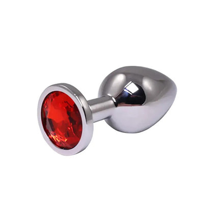 3-Średni srebrny korek analny Fantasy z czerwonym diamentem 8 cm-3