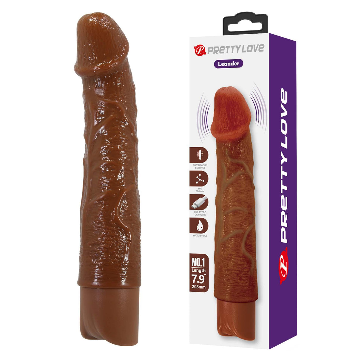 1-Realistyczny wibrator dildo Pretty Love Leander brązowy USB-1