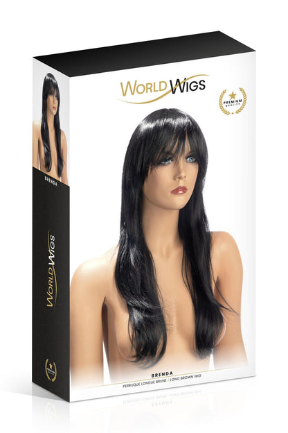 1-Peruka długa Brenda Brun czarna z grzywką World Wigs-1