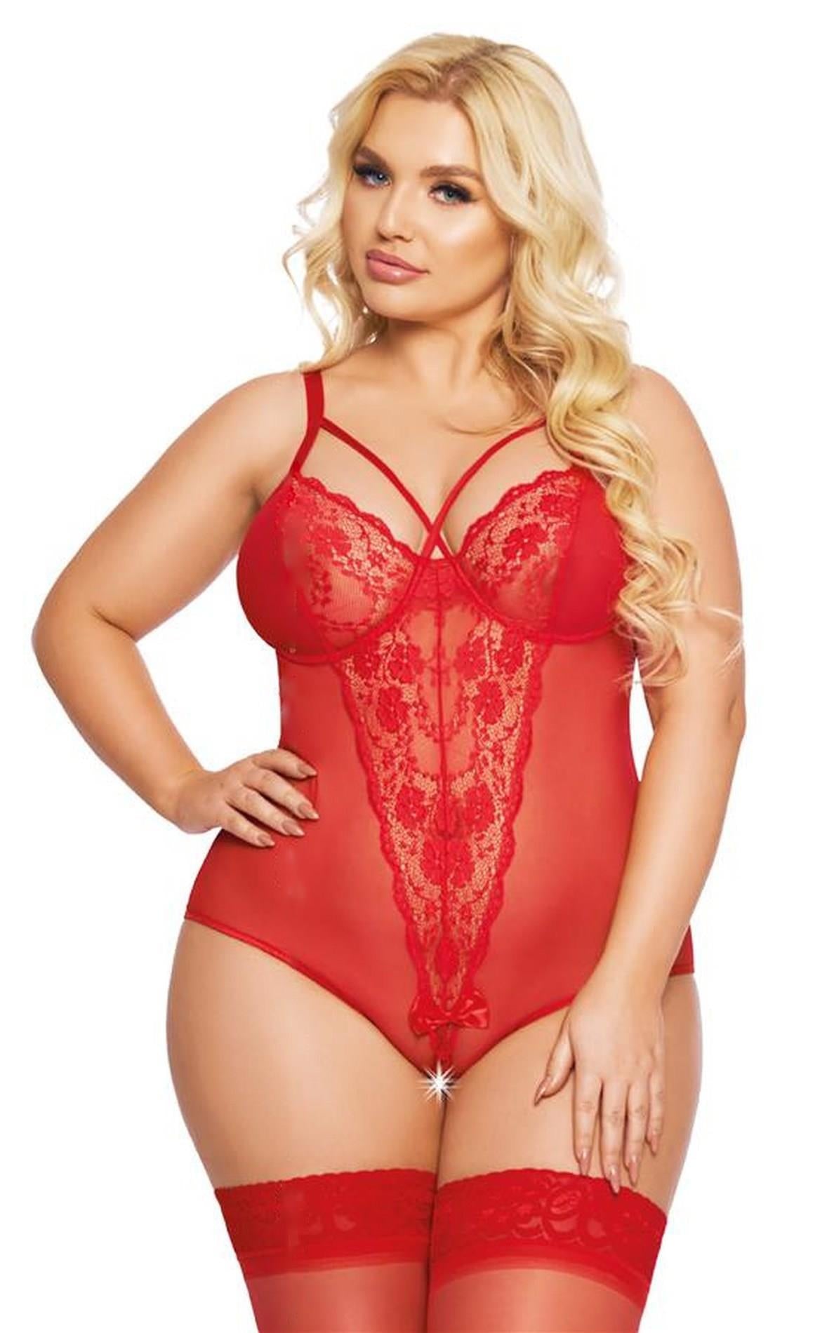 2-Erotyczne body koronkowe Amanda SoftLine czerwone XL-2
