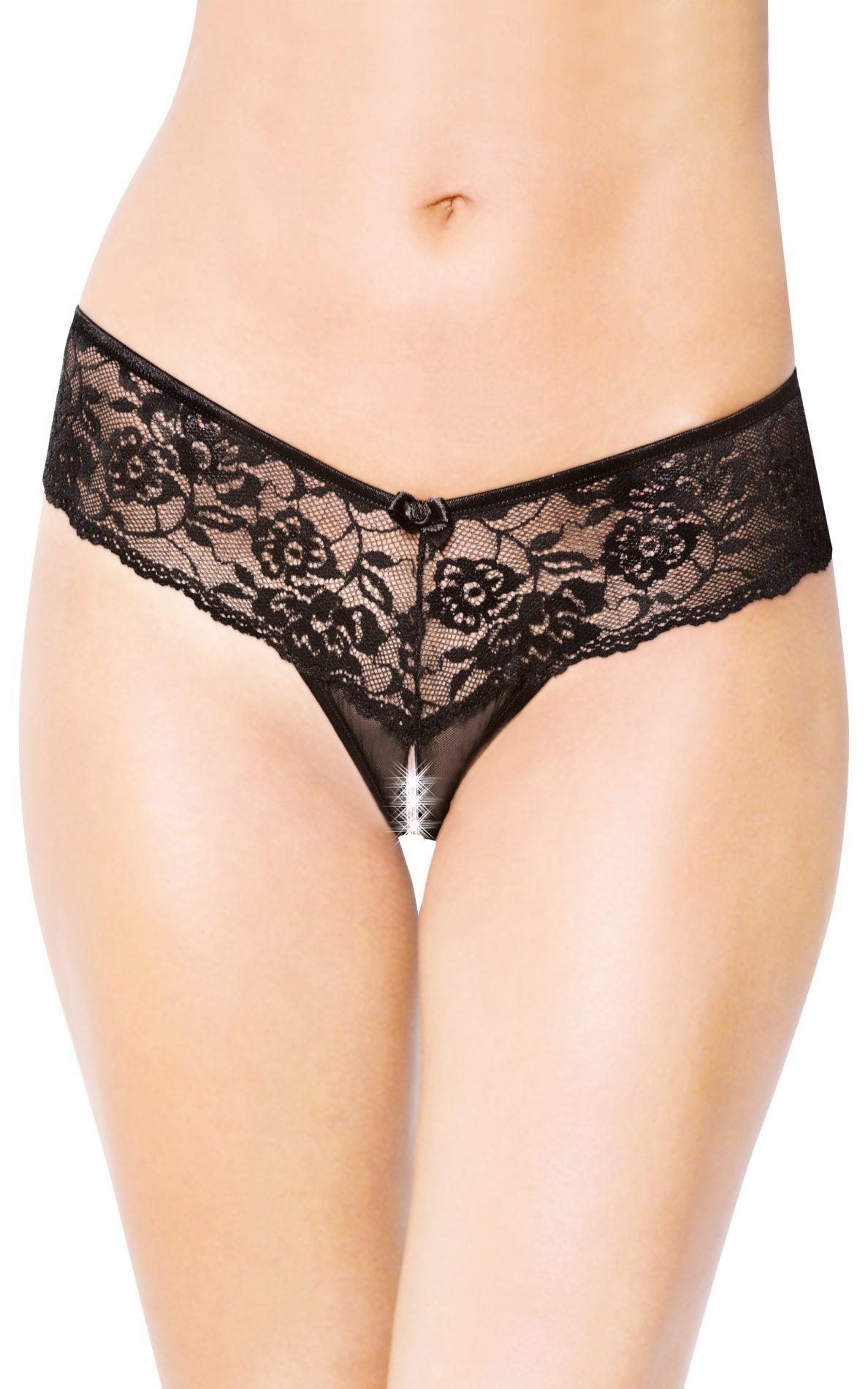 1-Koronkowe stringi z pęknięciem w kroku SoftLine 2440 czarne S/M-1