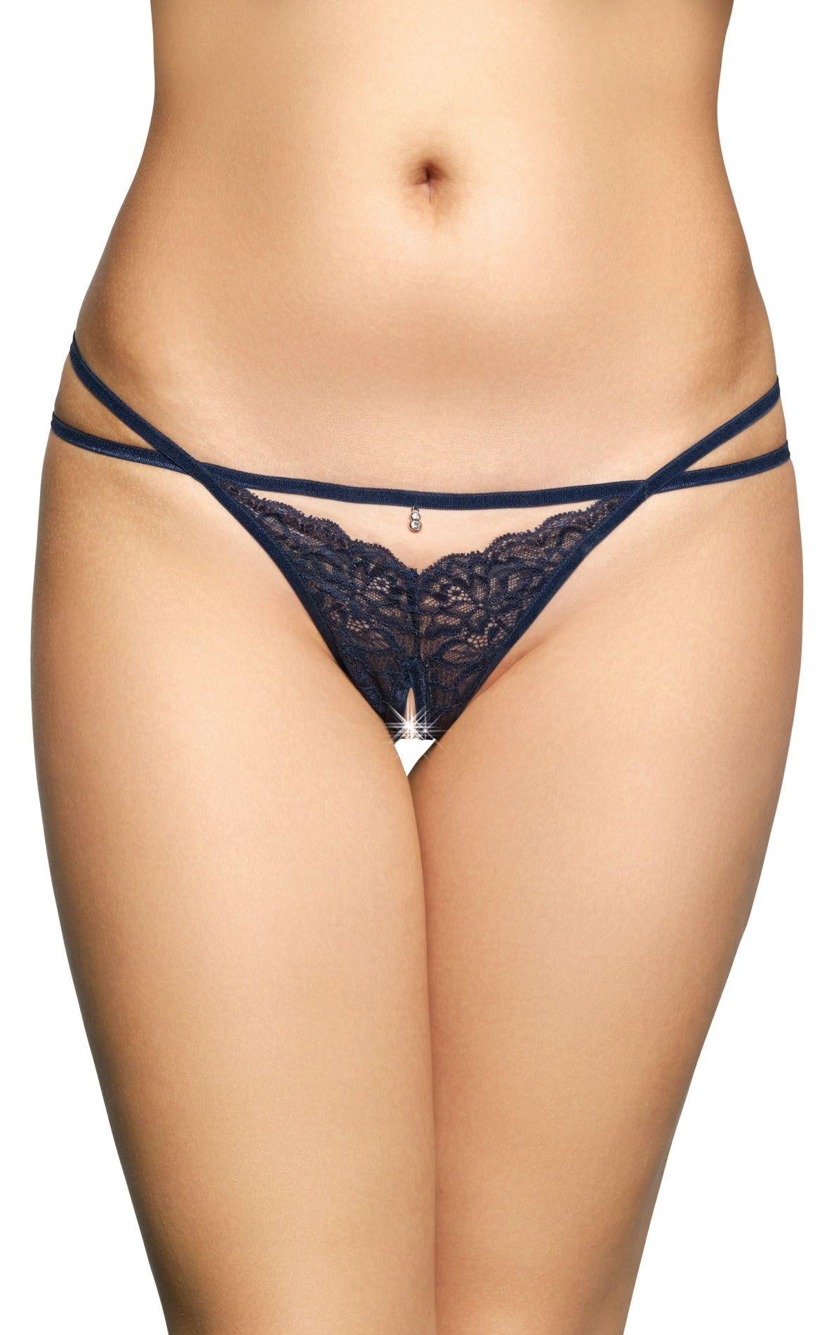 1-Stringi koronkowe SoftLine Collection 2496 niebieskie S/M-1