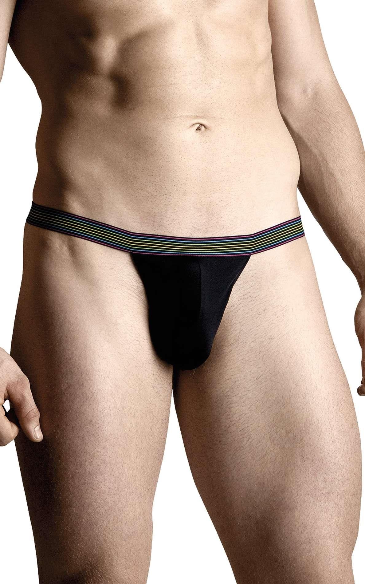 1-Stringi męskie SoftLine tęczowe czarne XL-1