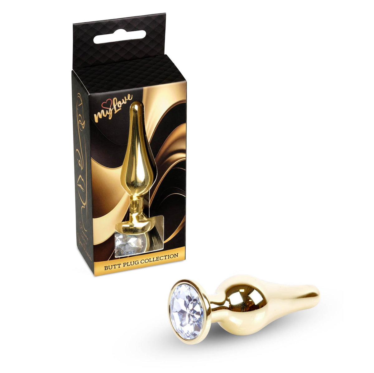1-Korek analny stalowy złoty z diamencikiem MyLove Toys 9.5 cm-1