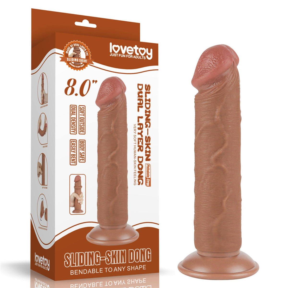 2-Dildo realistyczne z przesuwaną skórą Lovetoy brązowe-2