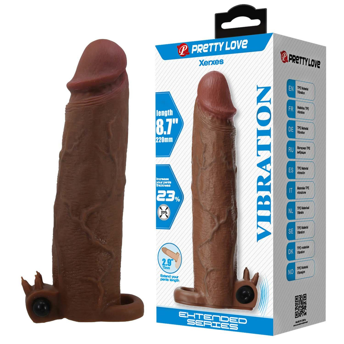 5-Wibrująca przedłużka na penisa Pretty Love Xerxes 22 cm ciemnobrązowa-5