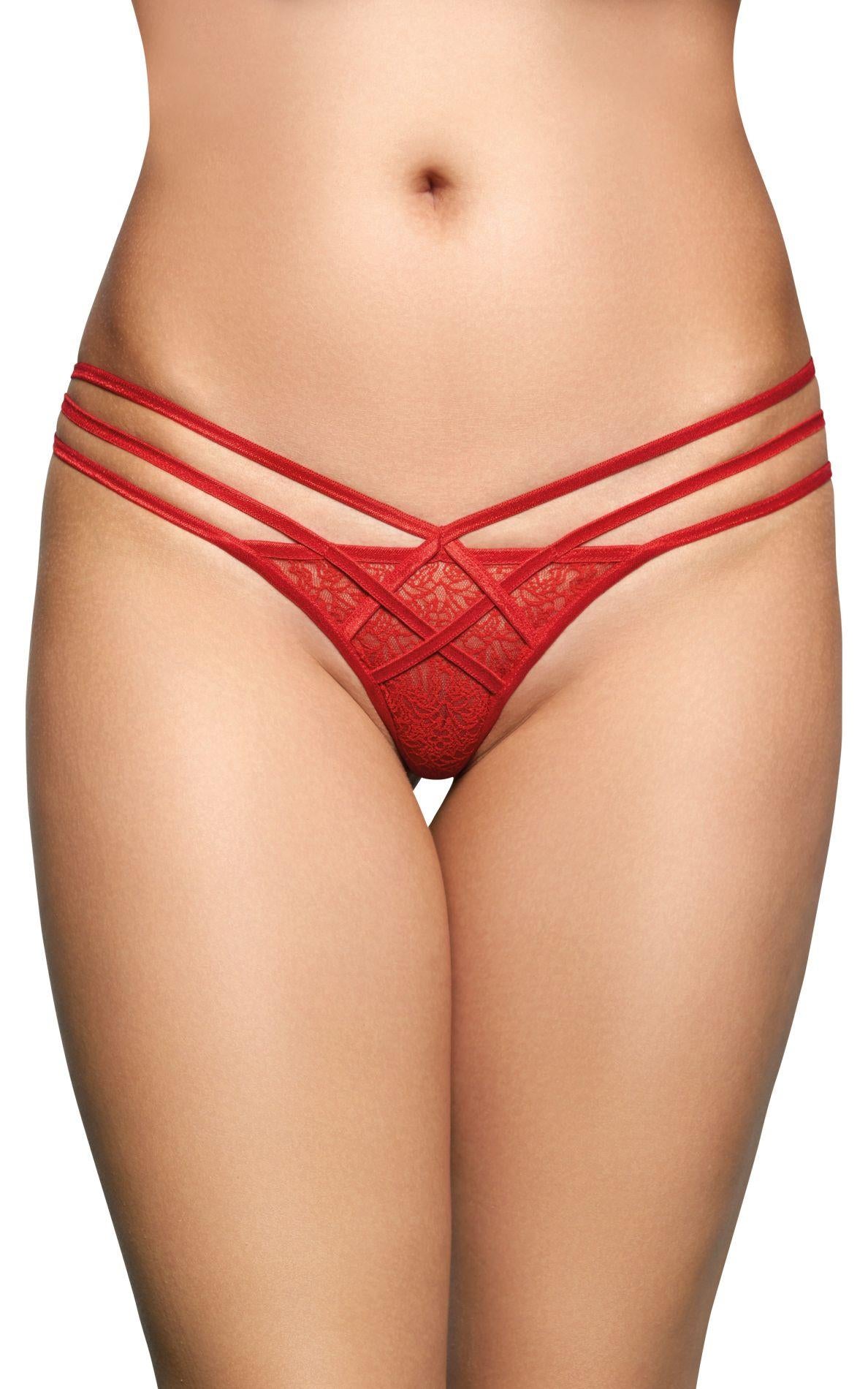 1-Koronkowe stringi z diamencikami SoftLine czerwone M/L-1