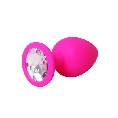 1-Różowy silikonowy korek analny Fantasy średni z białym kryształem 8 cm-1