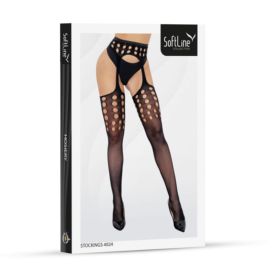 1-Pończochy erotyczne z wycięciami i imitacją pasa czarne One Size SoftLine-1