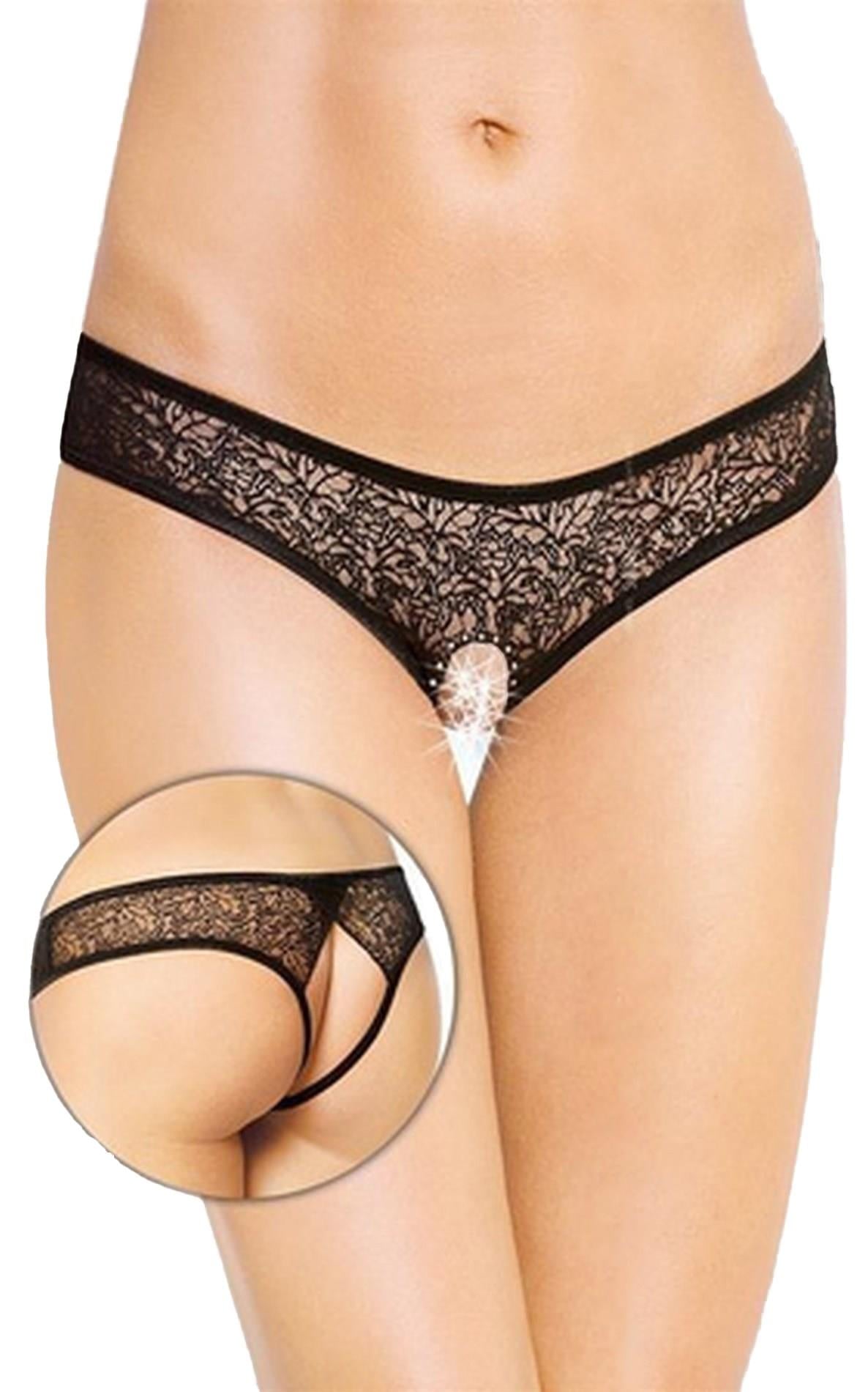 1-Stringi koronkowe z wycięciem SoftLine 2446 czarne S/M-1