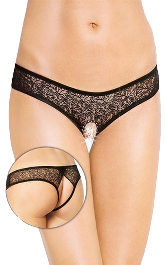 1-Stringi koronkowe z wycięciem SoftLine 2446 czarne S/M-1