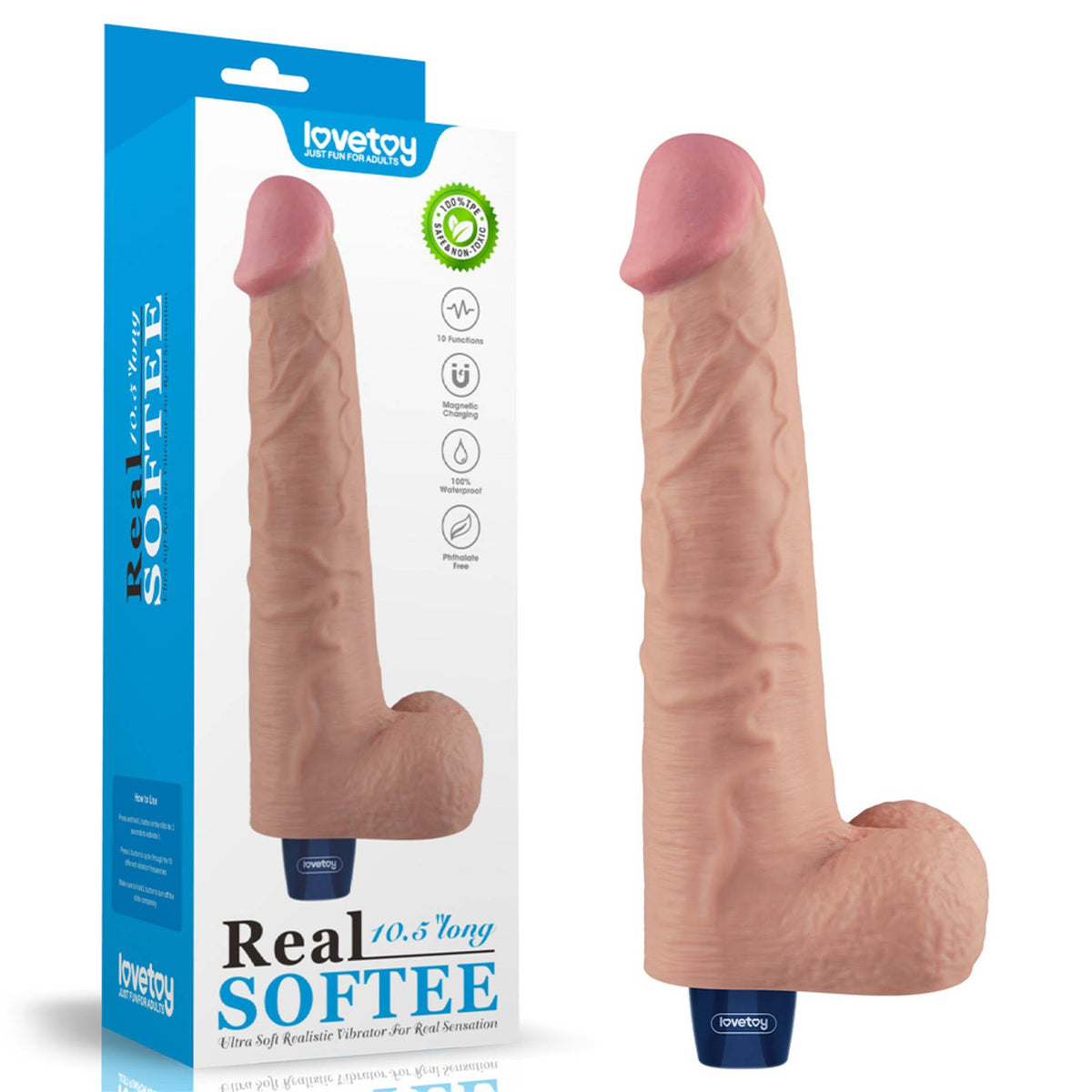 8-Dildo realistyczne wibrujące Lovetoy Softee TPE cieliste USB 26,5 cm-8