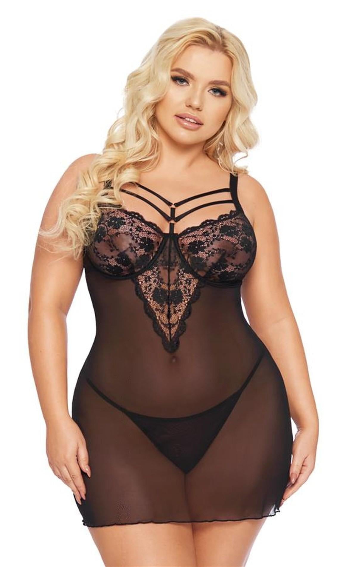 2-Koszulka babydoll Aldona SoftLine czarna 3XL z stringami-2