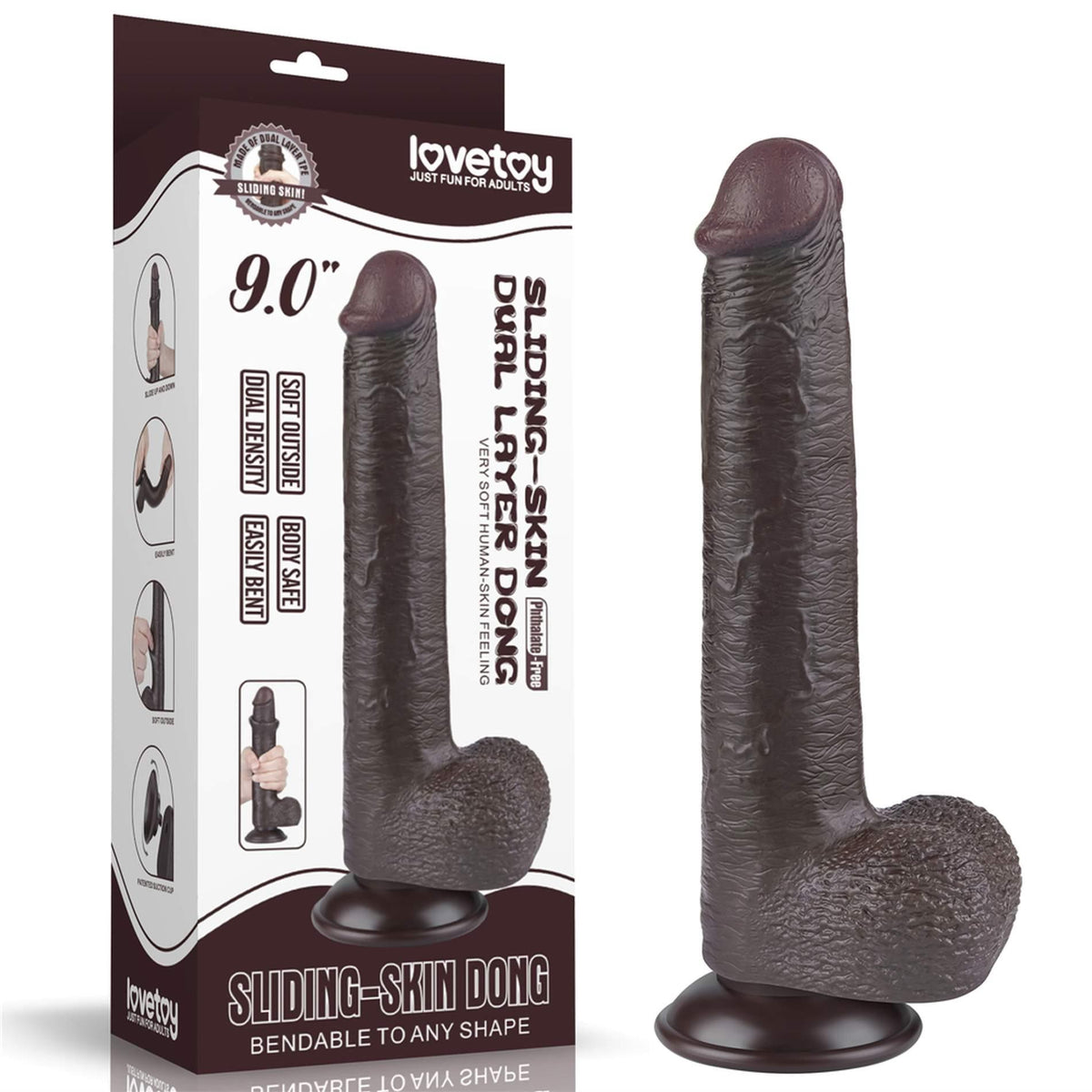 4-9'' Sliding Skin Dual Layer Dong Black-4