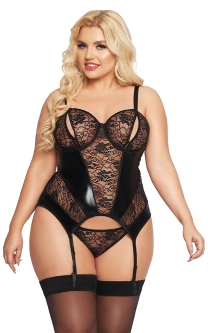 1-Gorset erotyczny wet look Jessica SoftLine Collection czarny 2XL-1