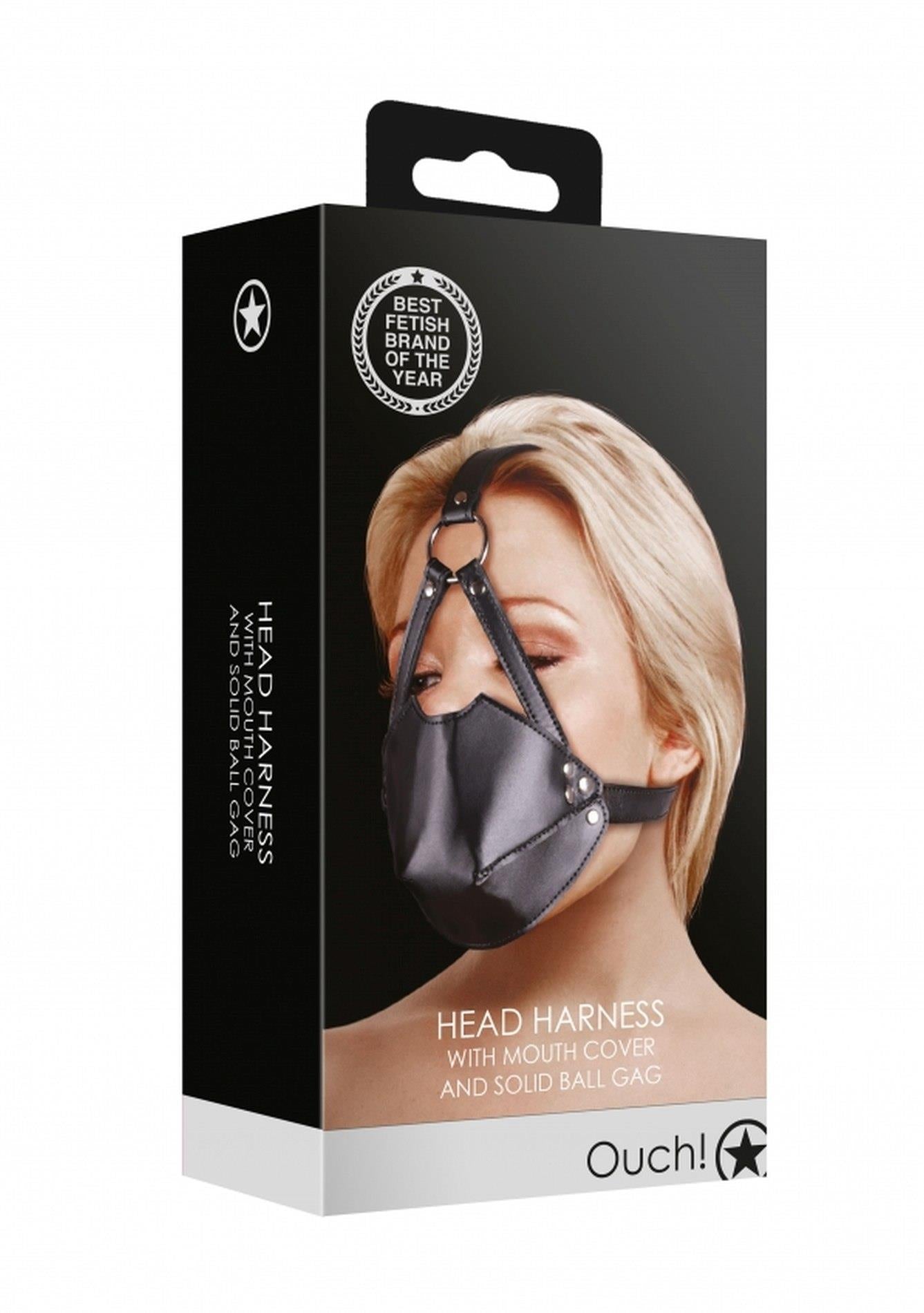1-Head Harness with Mouth Cover and Solid Ball Gag - Black-1