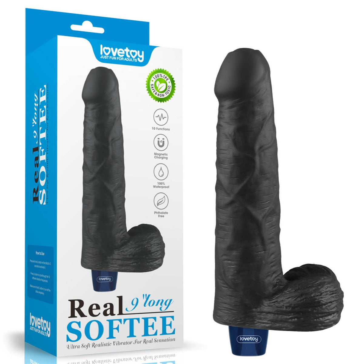 1-Realistyczne dildo wibrujące Lovetoy Real Softee czarne USB 23 cm-1