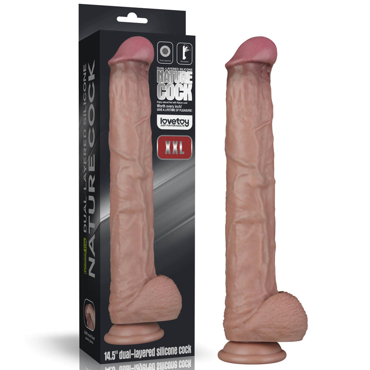 1-14.5'' Dual Layered Bendable Silicone Cock XXL(Flesh)-1