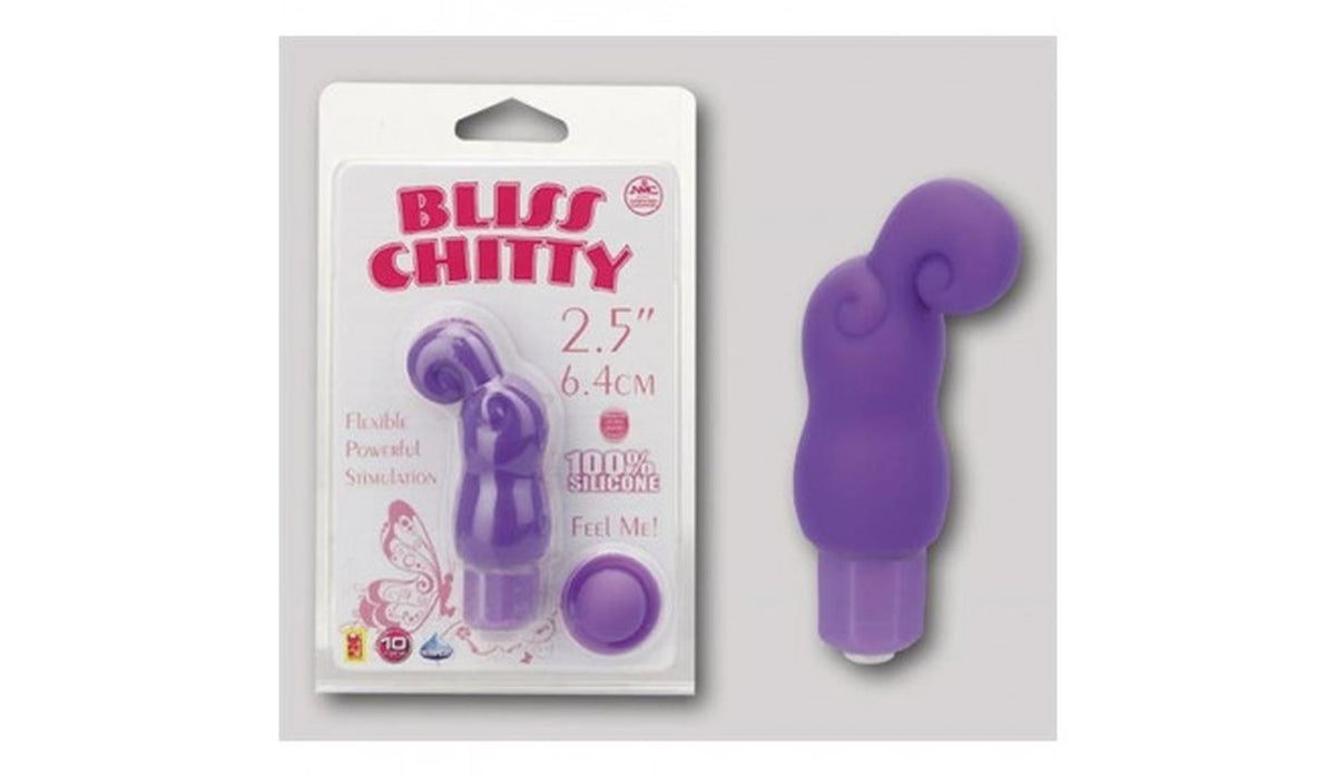 1-xBLISS CHITTY, MINI VIBRATOR, 10 FUNKTIONEN, WASSERFEST, SILIKON, LILA, 6,4CM-1