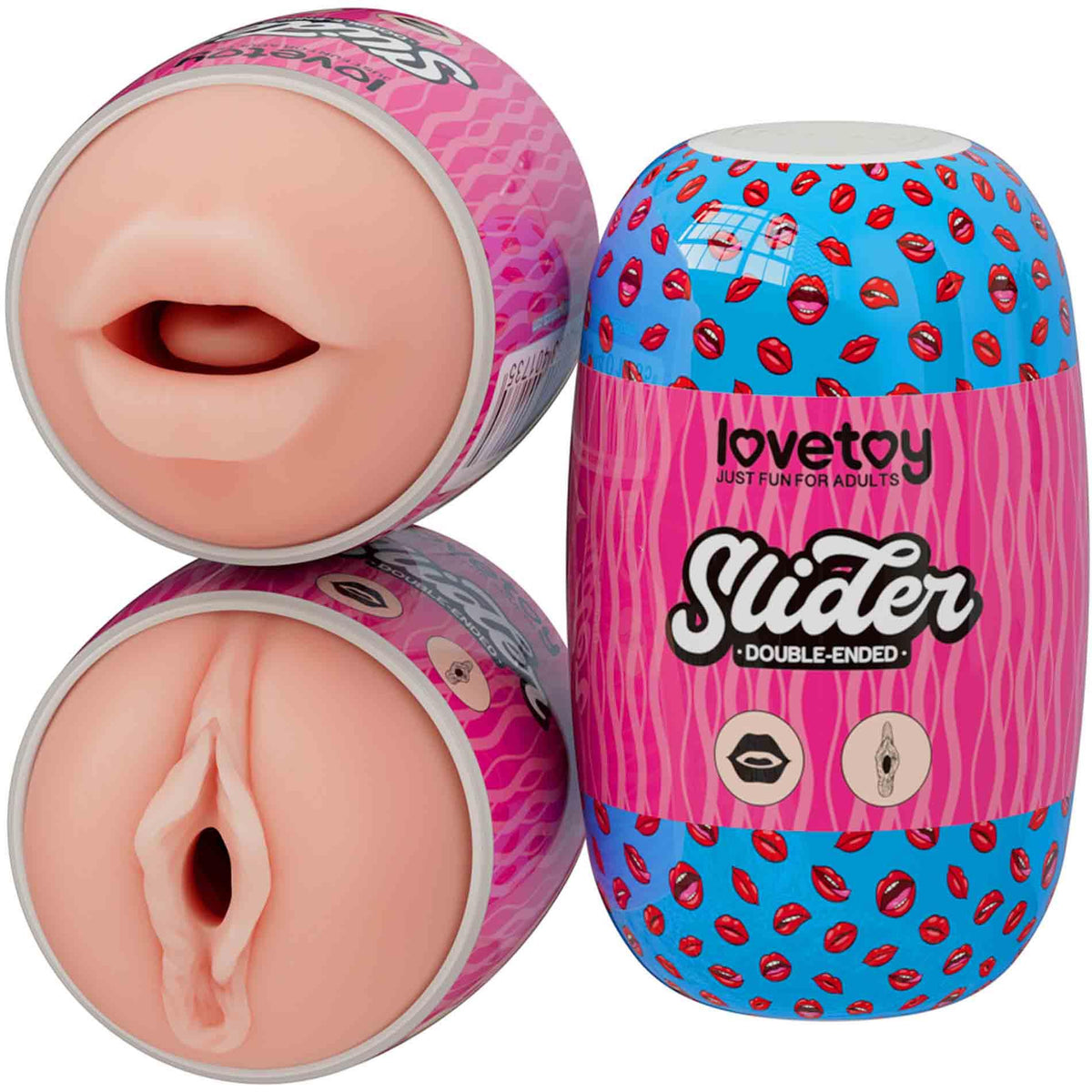 1-Masturbator dwustronny Lovetoy usta i pochwa z wibracjami-1