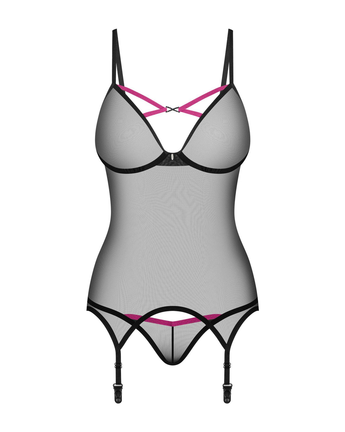 3-Gorset i stringi Obsessive Novenes prześwitujące czarne XL/2XL-3