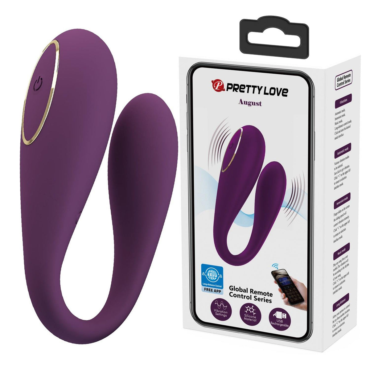 5-PRETTY LOVE - August, Mobile APP Long-distance Control 12 vibration functions, ABS Silicone, USB rechargeable-5