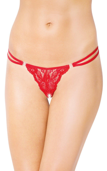 2-Koronkowe stringi z zapięciami SoftLine czerwone S/L-2