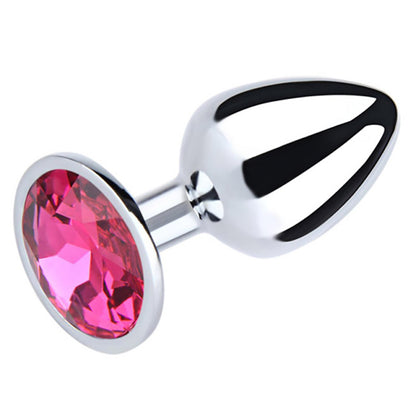 1-Korek analny srebrny Fantasy średni z różowym diamentem 8 cm-1