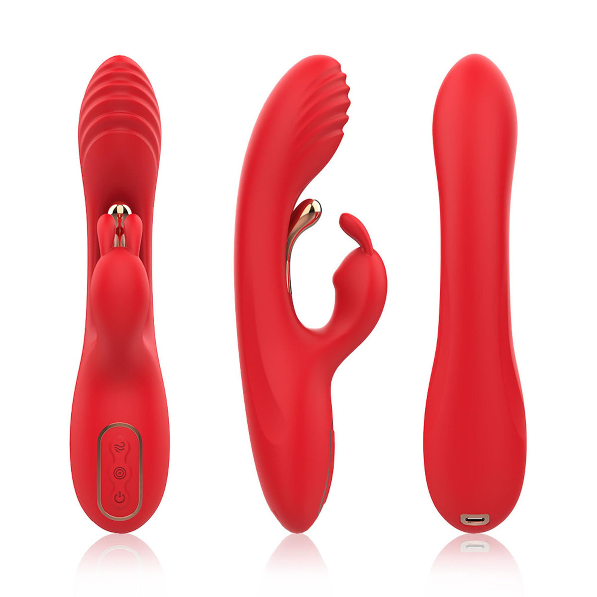 1-Wibrator króliczek czerwony trójpunktowy Crazy Horse USB 22 cm-1